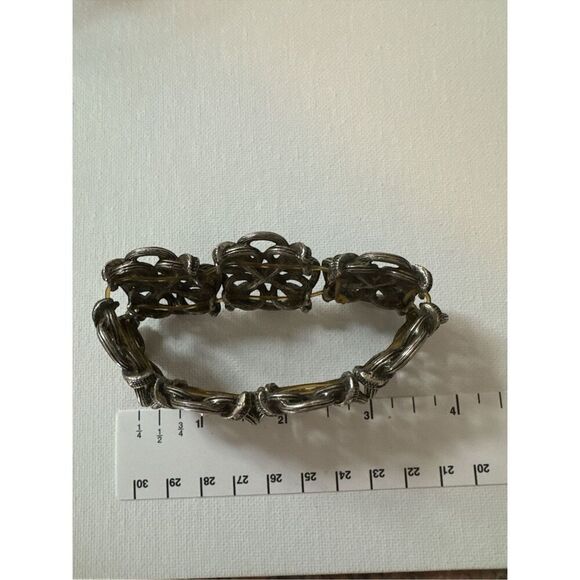 Y2K Vintage Womens Chunky Silver Toned Antiqued Gateway Rhinestone Bracelet 90's - Picture 4 of 4